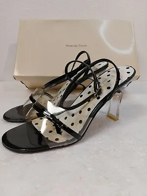 $24.99 • Buy Amanda Smith Shoes Wedge Heels Black & Clear Size 8 Women's Vintage With Box