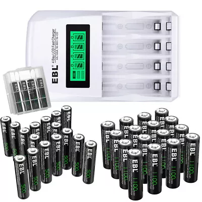 Lot AAA AA Rechargeable Batteries 1.2v NiCd For Solar Garden Light W BOX Charger • $23.99