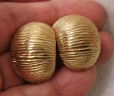 Vintage Italy Vermeil Sterling Silver 925 Puff Ribbed Statement Earrings Pierced • $28.99