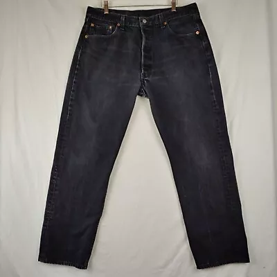 VINTAGE LEVIS 501 JEANS 38 X 30 BUTTON FLY BLACK STRAIGHT LEG MADE IN USA 1990s • $49.97