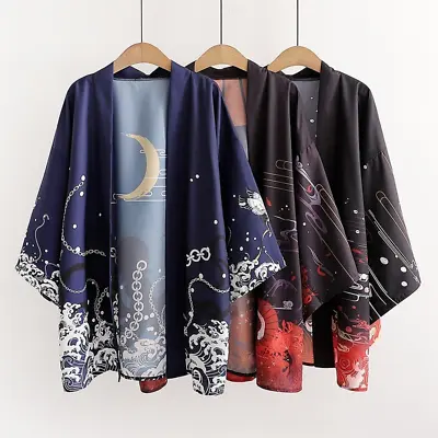 Men Women Kimono Jacket Coat Cardigan Yukata Japanese Outwear Retro Tops • £19.91