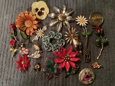 Vintage Flower Brooch Pin Lotmetalenamelshelletc. • $13.46