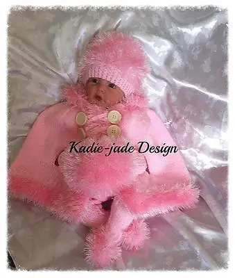 Knitting Pattern #104 - To Make A Fur Edged Poncho Set For 0-6m Baby • £5.25