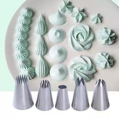 5X Large Size Icing Piping Nozzles Tips Pastry Cake Sugarcraft Decorating Set • £5.99