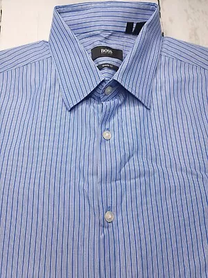 Hugo Boss Dress Shirt Mens 16.5 34/35 Blue Check Sharp Fit Long Sleeve Button Up • $27.50
