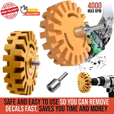 4 Inch Decal Removal Eraser Wheel W/ Power Drill Arbor Adapter Rubber Pinstripe • $6.55
