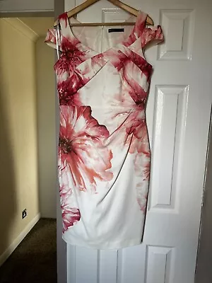 Karen Millen Size 16 Dress Cream Background With Peachy Pink Flowers  • £20.80