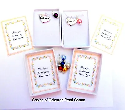 £5.50 • Buy Bridesmaid Flower Girl Necklace With Pearl Charm In Gift Box Gift Card & Bag