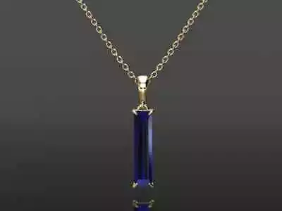 3Ct Baguette Lab Created Blue Sapphire Pendant 14K Yellow Gold Over With Chain • $74.99