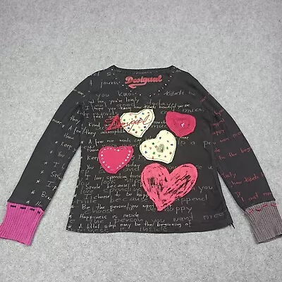 DESIGUAL Womens Shirt W Sweater Sleeves XL 100% Cotton Jersey/Knit Hearts XLarge • $44.88