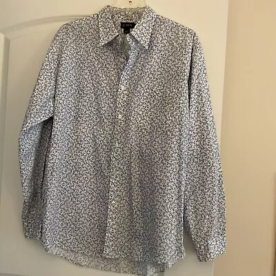 J Crew Shirt Mens Large White Blue Floral Button Up Long Sleeve Cotton • $12