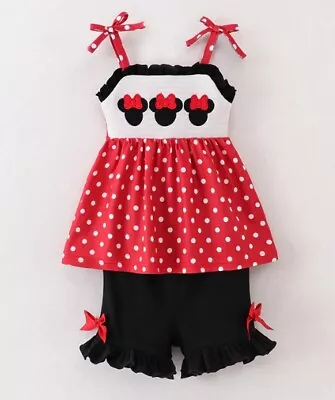 NEW Boutique Minnie Mouse Smocked Tunic & Shorts Girls Outfit Set • $17.99