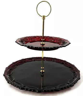 Avon Cape Cod Collection 2 Tier Serving Tray Ruby Red EUC 10 1/4  Pressed Glass • $41.80