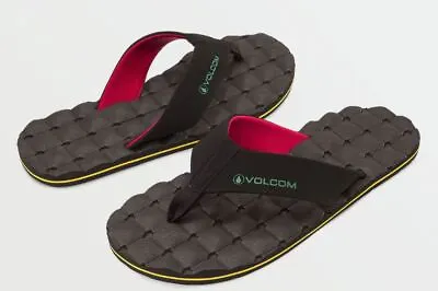 NWT MENS VOLCOM V-CLINER SANDAL $30 11 Jah Black Red Yellow Flip Flop Cushy • $21