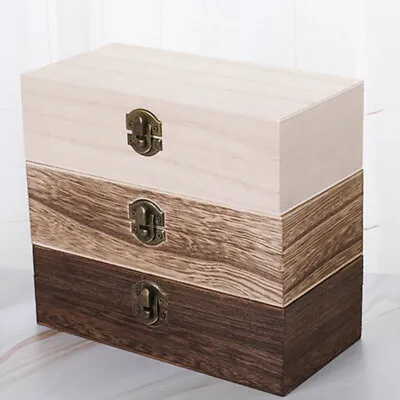 Wood Storage Box With Lid Gold Lock Organizer Retro Jewelry Case Handmade Box HC • $12.50