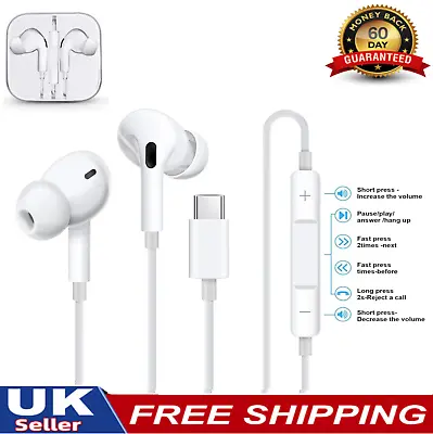 USB C Type C Headphones In Ear Earphones MIC For Apple IPhone 15 Pro Max 15 Plus • £3.89