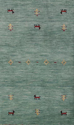 Tribal Handmade Wool Rug Gabbeh Green Carpet 2x4 Ft. • $95.81