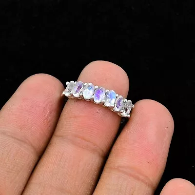 Natural Rainbow Moonstone Gems 925 Sterling Silver June Birthstone Wedding Ring • $43.99