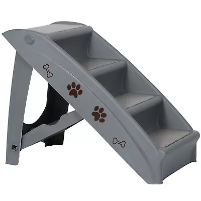 Dog Stairs Foldable 4 Steps Pet Dog Step For High Bed Indoor Outdoor Dark Grey • $37.58