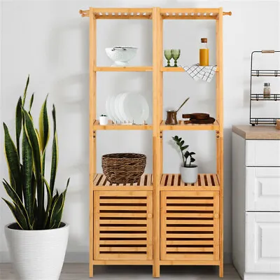 Bamboo Bathroom Cabinets Storage Units Corner Organizer Cupboard With Open Shelf • £52.91