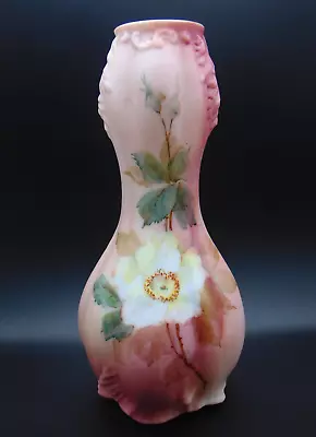 Antique Mt Washington Pink Hand Painted Japanese Camellia Floral Art Glass Vase • $95