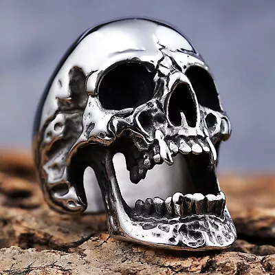 Domineering Gothic Fangs Skull Ring Stainless Steel Vampire Biker Jewelry Ring • $12.98