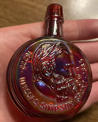 Vintage Wheaton Ulysses S. Grant Red Carnival Glass Miniature Glass Bottle 3” • $14.99