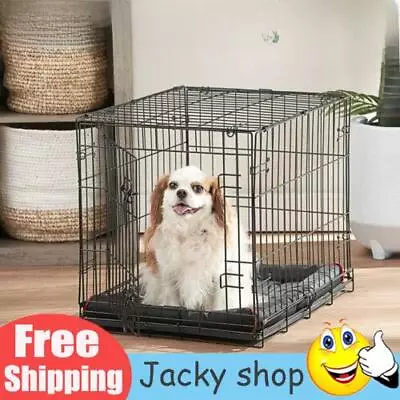 Folding Dog Crate Single-Door Pet Cage Metal Wire W/ Divider Tray Small Kennel • $27.50