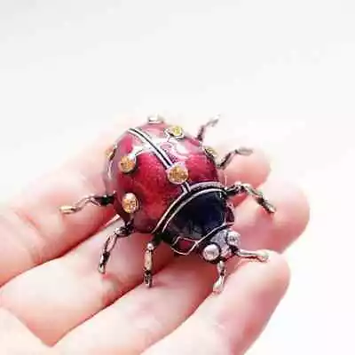 Ladybugs Enamel Pin Vintage Artificial Diamond Insect Brooch Jewelry • £3.99