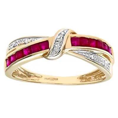 £125 • Buy 9ct Yellow Gold Ruby & Diamond Crossover Eternity Ring Size I