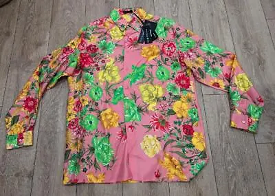 $1575 Mens VERSACE Silk Wildflower Print LS Button Up Shirt Pink 52 US XL • $599.99