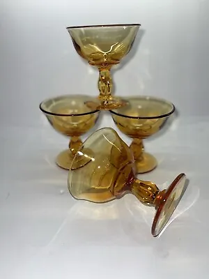 Vintage Amber Glass Sherbet /dessert /champagne  Glasses 4.5” Set Of 4 . Nice • $35