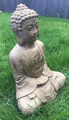 Large Stone Concrete Statue 15inch Gold Buddha Garden Ornament FREE POSTAGE • £29.95