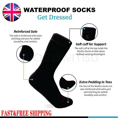 Waterproof (Masah) Socks 100% Sharia'h Compliant - Jet Black HOT UK Inventory • £12.99
