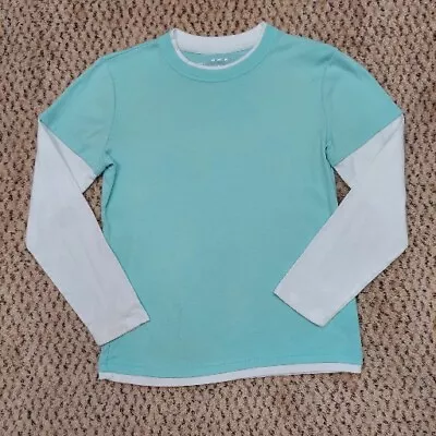 Made For Life Crew Neck Layered Long Sleeve T-Shirt Women's Size PM Teal White • $5.99