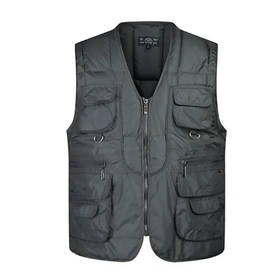 Autumn Winter Men Padded Warm Vest Multi Pockets Waistcoat Fishing Gilet Jacket • £13.25