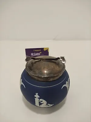 Tunstall Adams Blue Jasperware Vintage Sugar Bowl With Retractable Plated Tongs • £29.99