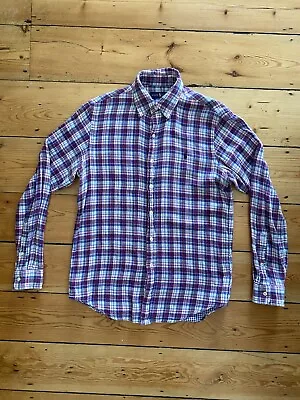 POLO RALPH LAUREN - Mens Designer Check Flannel Shirt - 100% Cotton - SMALL • £8.99