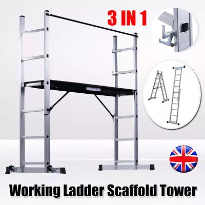 3in1 Working Scaffold Scaffolding Tower Aluminium Ladder Platform Indoor Outdoor • £121.97