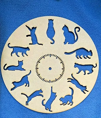 Wooden MDF Playing Cats With 60 Minutes   Clock Face Blank 25cm And 29cm Wide • £8.50