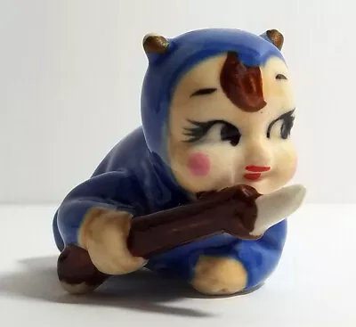 Vintage Blue Devil Baby Figurine 1950s Japan Sprite Pixie Kewpie Halloween • $64.55