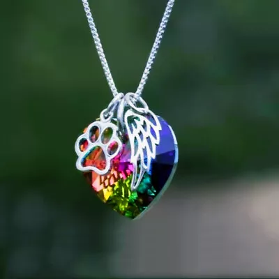 Rainbow Bridge Pet Loss Necklace Dog Cat Paw Feather Pet Memorial Jewelry Gifts • $2.26