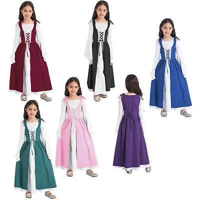 Girls Medieval Princess Costume Renaissance Robe Retro Gown Dress Cosplay Party • $21.98