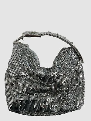 $790 Gedebe Women's Silver Jill Metal Mesh Crystal Tote Top-Handle Purse Bag • $219.98
