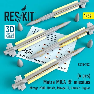 Reskit RS32-0362 Matra MICA RF Missiles (4 Pcs)(MirageRafaleHarrier) 1/32 • $11.73