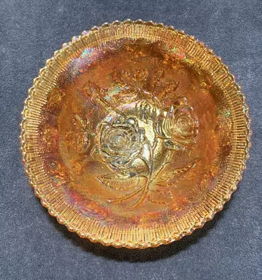 Vintage ..  Orange Rose Carnival Glass Bowl Marigold Iridescent Free Shipping • $30