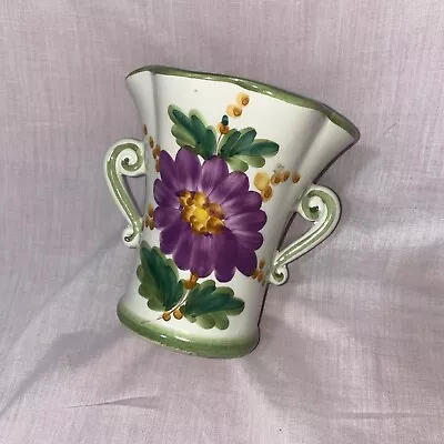 Vintage Hand Painted In Italy For FTD Two Handled Purple Floral Vase/Planter • $12.99