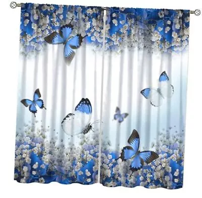 Butterfly Girl Bedroom Curtains Spring Botanical Floral Teen 42x45 Inch Blue • $46.74