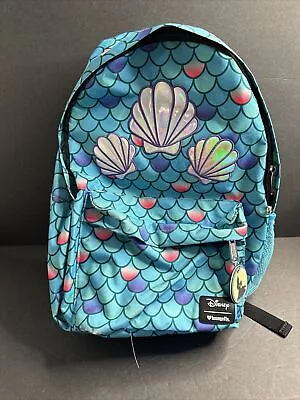 Loungefly Ariel Mermaid Shell Fishscale Print Blue Backpack- Read • $14.99