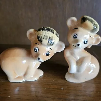 Vintage Anthropomorphic Bear Cubs With Beaver Hats Salt And Pepper Shakers Set • $42